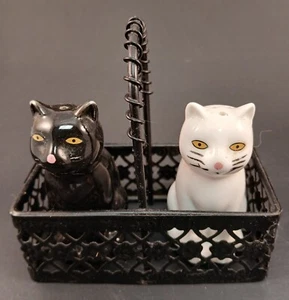 Black and White Cats in Basket Salt & Pepper Shakers - Picture 1 of 15