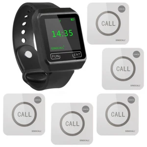 Sistema de llamadas inalámbrico SINGCALL para cocina, barra, 1 reloj 5 campanas táctiles - Imagen 1 de 12