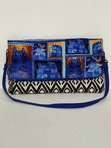 Laurel Burch FLAP CLUTCH Indigo Cats Butterflies Accents 12" x 7" Handbag 2015 - Picture 1 of 10