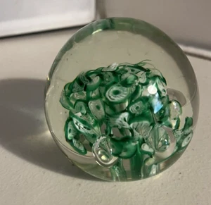 Blown Glass Paperweight Vintage Norleans Japan Green Bubbles - Picture 1 of 8