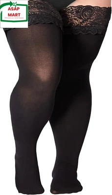 Moon Wood plus Size Thigh High Stockings Womens 55D Semi Sheer Silicone Lace Top - Image 1 of 4