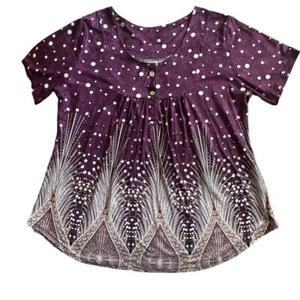 Never worn women's XXLG super soft top. Deep purple, white polkadots, loose flow - Picture 1 of 7