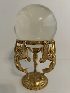 CRYSTAL BALL Franklin Mint Exc. Condition w/24k Gold Plated Stand Three Fates - Picture 1 of 8