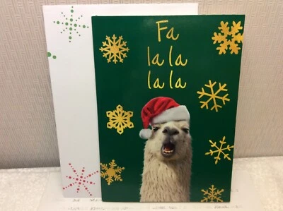 AVANTI CHRISTMAS CARD New w/Envelope LLAMA "FA LA LA LA LA LLAMA! MERRY" - Image 1 of 3