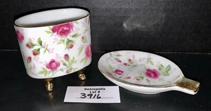 Cenicero individual vintage Lefton y soporte para cigarrillos con patas rosa rosa rosa adorno dorado - Imagen 1 de 13
