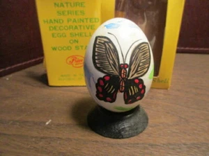 Decorative Real Egg on Wood Stand - Hand Painted Butterfly - PRICE Imports - IOB - Picture 1 of 5