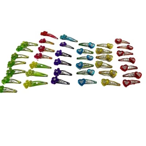 Vintage 80s 90s Snap Barrettes Lot of 39 Glitter Gel Flower Heart Hair Clips - Picture 1 of 24