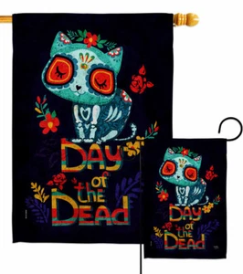Skull Cat Garden Flag Day of Dead Fall Decorative Small Gift Yard House Banner - Picture 1 of 17