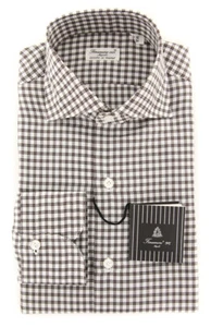 Finamore Napoli Brown Micro-Check Shirt - Slim - (FN818171) - Picture 1 of 4