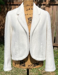 Vtg 1950s Donnybrook Orlon Featherlor Acrylic Cream Fuzzy Open Front Jacket S/M - Picture 1 of 9
