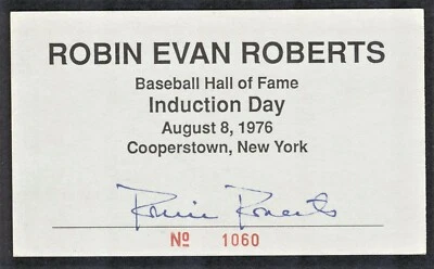 ROBIN ROBERTS Signed Special HOF INDUCTION DAY Index Card PHILLIES {d-2010} COA - Image 1 of 2