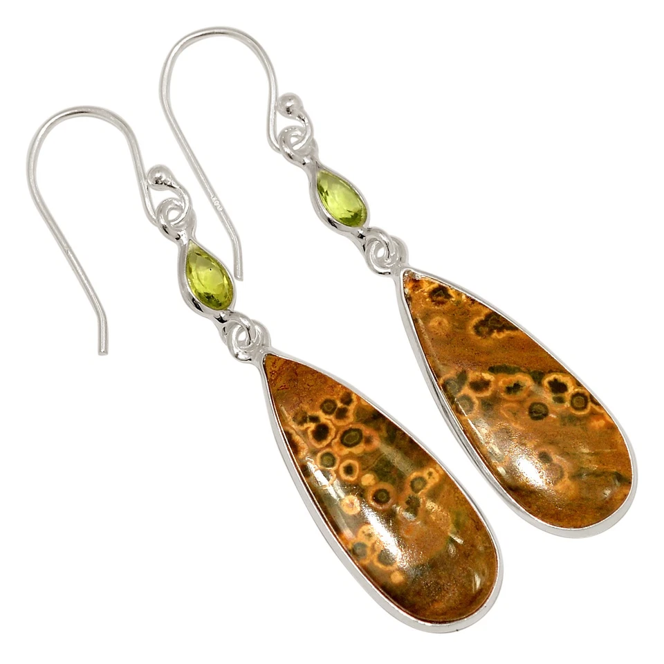 Pendientes de plata 925 con jaspe natural del océano - Madagascar y peridoto ALLE-19486 Foto 1 de 1