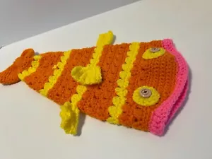 EICHE Handarbeit gehäkelt Meerjungfrauenschwanz für Baby orange gelb Fischflossen Neuheit - Bild 1 von 19