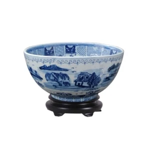 Chinese Blue and White Blue Willow Porcelain Bowl w Base 12" Diameter - Picture 1 of 1