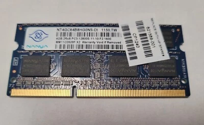 NANYA NT4GC64B8HG0NS-DI 4GB DDR3 PC3-12800S LAPTOP MEMORY DDR3 2RX8 PC3 TESTED! - Image 1 of 2