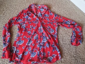 Express Portofino Slim Fit Red Floral Roll-Tab Sleeve Button-Up Shirt Medium - Foto 1 di 5