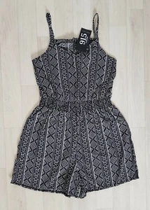 NEW LOOK age 9 girls BLACK & WHITE PLAYSUIT summer STRAPPY floral  - Picture 1 of 8