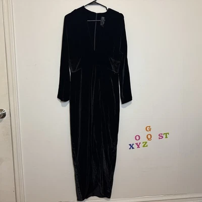 NUEVO CON ETIQUETAS Zero + Maria Cornejo Terciopelo Negro Cuello en V Manga Larga Talla 8 Foto 1 de 4