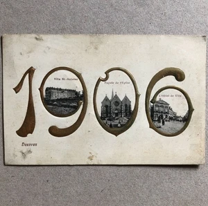 62 - Desvres — carte de vœux estampée avec 3 vues animées — Swynghedauw — 1906. - Picture 1 of 2