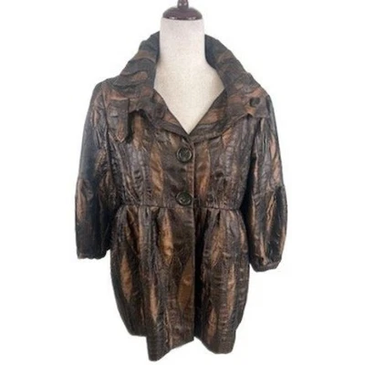 Blazer Chaqueta Boho Chic Marrón Abstracto Madera Patrón Manga 3/4 Botón Talla 6 Foto 1 de 4