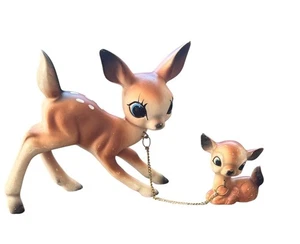 Vintage Anthropomorphic Deer Doe & Fawn MCM Ceramic Figure - Picture 1 of 7