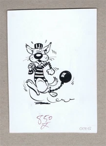 DESSIN ORIGINAL  GREG   sur carton 9 x 12 cm  avec au dos instructions de tirage - Picture 1 of 2
