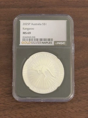 2025-P AUSTRALIA KANGAROO Silver $1 King Charles NGC Black Core MS69 - Image 1 of 2