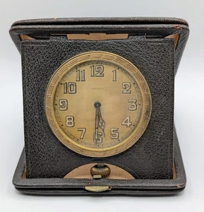 Buren Swiss 15 jewel travel clock folding leather case vintage - Not Working - Picture 1 of 9