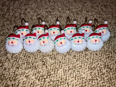 Conjunto de 12 ganchos de cortina de chuveiro vintage de plástico Papai Noel - Imagem 1 de 2
