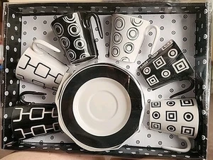 Espresso Coffee 3 Ounces Black And White Set 12 Piece - Picture 1 of 5