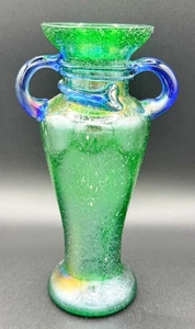 Kleine Glasvase Vintage 1910 Jugendstil grün blau irisierend Händig - Bild 1 von 6