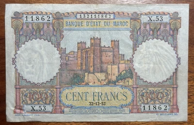 Marruecos 100 Francos 1952 P-45 Serie 53 Circulado Foto 1 de 2