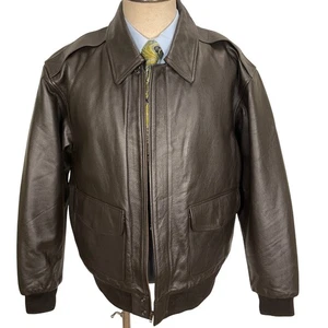 US Army Air Force A-2 Flyers Jacket Men Large  Brown Leather Bomber Aviator 8415 - Picture 1 of 12