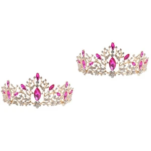 2 Pcs Big Crown Headband Rhinestone Headpiece Bride Bridal Tiara - Picture 1 of 12