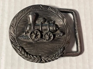 Vintage Train Locomotive Belt Buckle Pewter Metal Handcrafted Steam Engine 3D - Picture 1 of 10