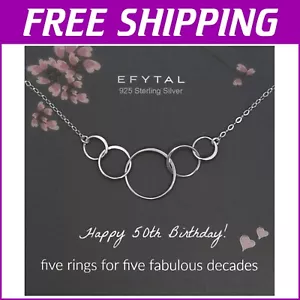Elegant Sterling Silver 5 Circle Necklace – Perfect 50th Birthday Gift for Her - Picture 1 of 8