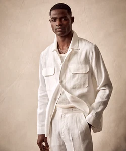 Todd Snyder Linen Two-Pocket Overshirt, Style# OU1552805, Size XS, White - Picture 1 of 9