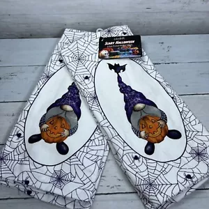 NWT Halloween Dish Towels Set of 2 Gnome Pumpkin Spider Web Kitchen Towels - Picture 1 of 8