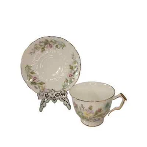 Aynsley Bone China Footed Cup and Saucer Flower Gold Accent - Picture 1 of 3
