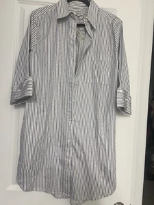 Madewell Blue Stripe Short Sleeve Button Mini Shirt Dress With Pockets Sz Med - Picture 1 of 3