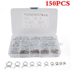 150xStainless Steel Car Double Wire Fuel Line Hose Tube Spring Clamps Assortment