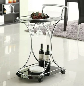 Serving Bar Cart Glass Metal Kitchen Wine Storage Trolley Wheels Coaster 910001 - Picture 1 of 1
