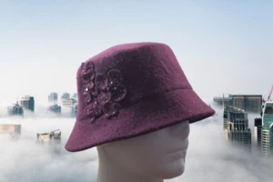 Nine West Hat Flower Women's Cloche Wool Blend Purple One Size Purple - Picture 1 of 12