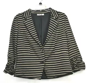 Cato Womens Notch Lapel Elastic Cuff Stretch 2-Button Striped Blazer Coat M - Picture 1 of 10