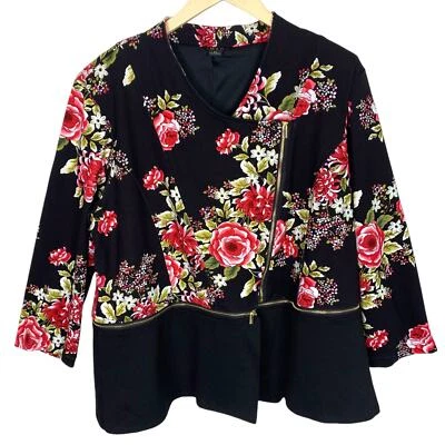 Chaqueta de moto convertible floral negra rosa roja IMAN 2XL para mujer Foto 1 de 4