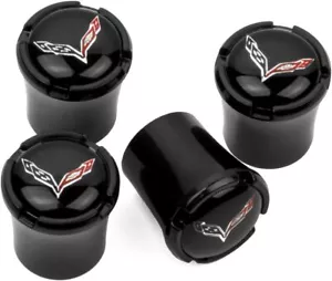 Set Tire Valve Stem Cap Wheel Rim Air Dust Covers Metal For Corvette Black - Picture 1 of 1