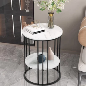Solid Marble Sofa Side Coffee Table Bedside Storage Display Table Plant Stand - Picture 1 of 14