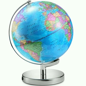 LED Illuminated Globe of The World with Sturdy Chrome Rotating Display Stand - Picture 1 of 8