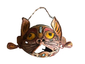 Vintage mexikanische Kupfer Gesichtsmaske einer Katze - Bild 1 von 6