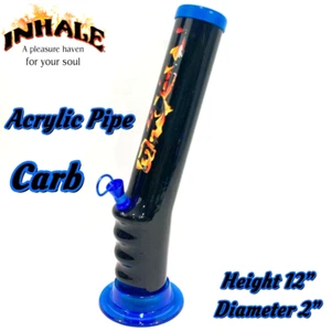 INHALE®️ 2X12" GRIP ACRYLIC Hookah WATER PIPE W CARB & POKER MADE IN THE USA - Picture 1 of 4